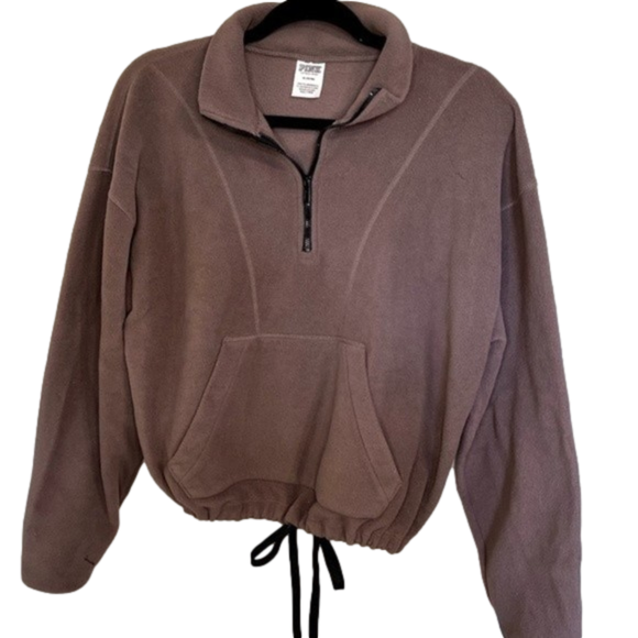 PINK Victoria's Secret Tops - 𝅺PINK Mauve Fleece Quarter-Zip Drawstring Pullover Women’s Size Medium